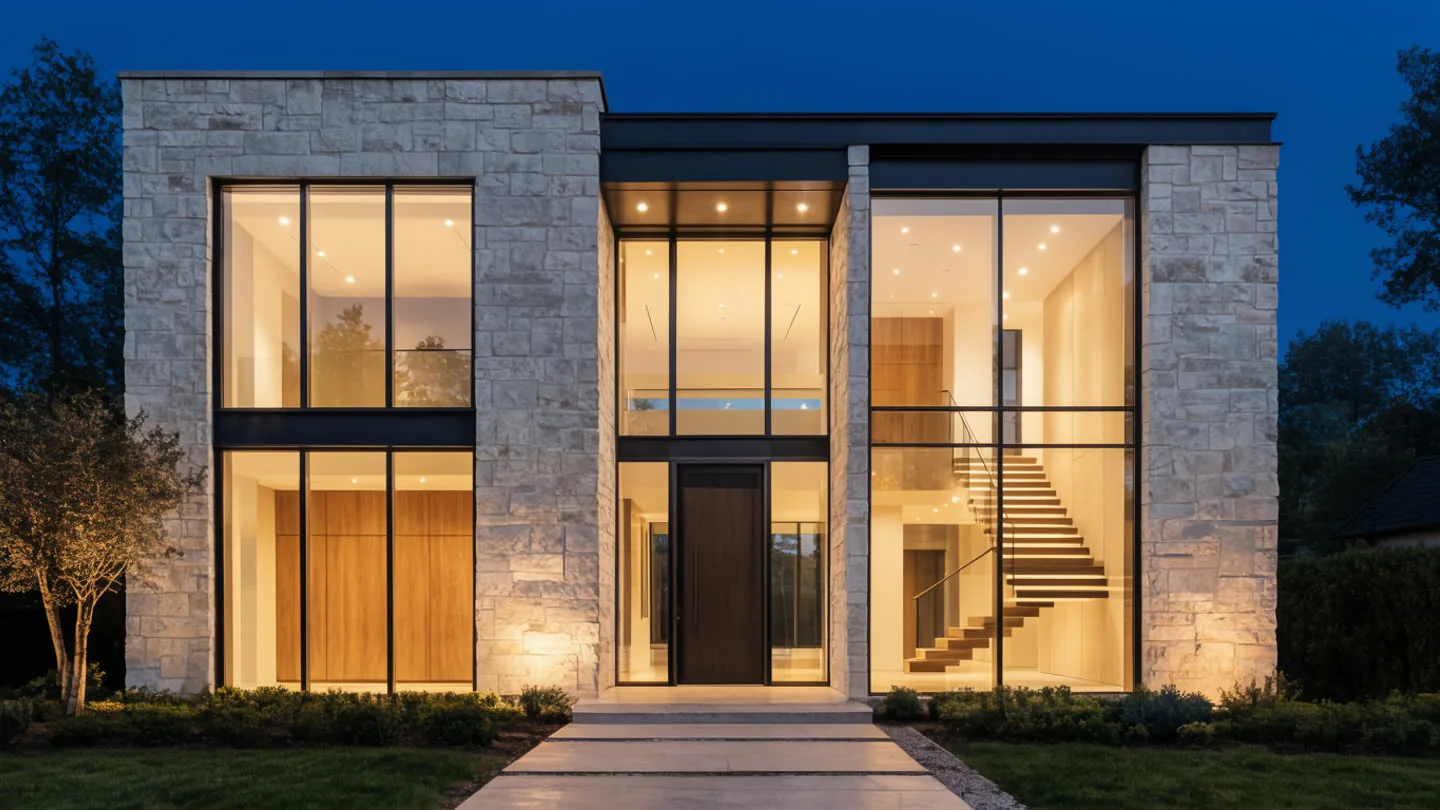 A custom home under construction, framing visible against the sky